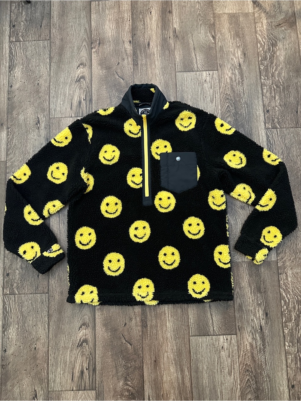 Airblaster Landform Sherpa Half Zip Fleece Jacket  Size L Black Yellow Smile